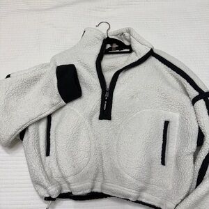 Free People Cream and Black Fleece Pullover